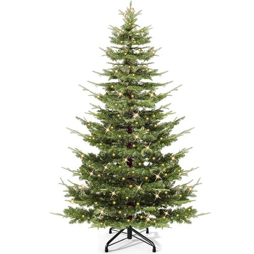 YITAHOME Árvore de Natal artificial com iluminação Aspen Fir, 6,5 pés (aprox. 2 m) com decoração de vidro, decoração de Natal elegante com 900 ramos misturados de polietileno e PVC, 500 luzes