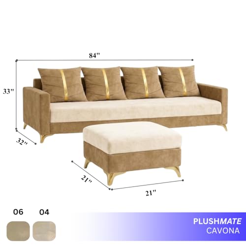 Image of Caviar 5 Seater L Shape Sofa Set with Movable Ottoman | Flexible Layout | Luxury Velvet Suede Fabric | Modern Living Room Sofa | Cream-Beige
