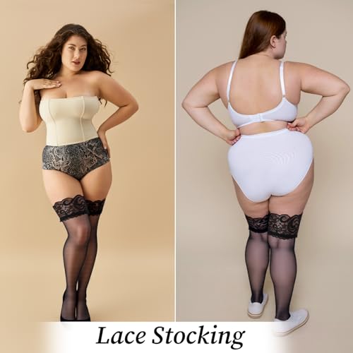 Plus Size Thigh High Stockings for Women, Black Lace Semi Sheer Sexy Thigh Highs Large Size Lace Stockings Lingerie Stocking Pantyhose4