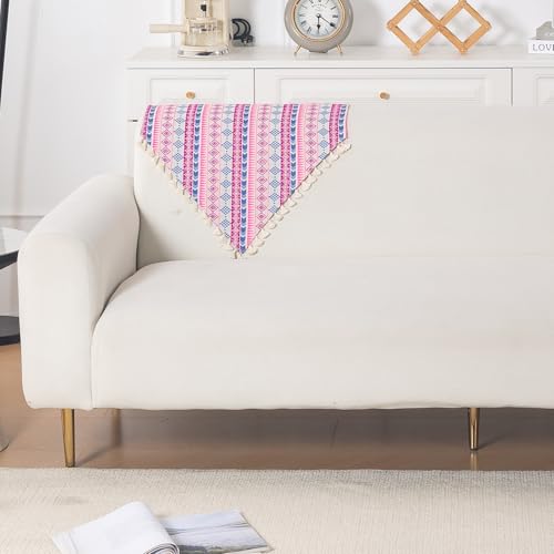Image of HOKIPO Sofa Backrest Cover with Tassel | 300 GSM Thick Cotton Acrylic Jacquard Fabric Backrest Mat, Size 55x70 cm,'Trivana Series' Periwinkle Blue (IN-932-J5)