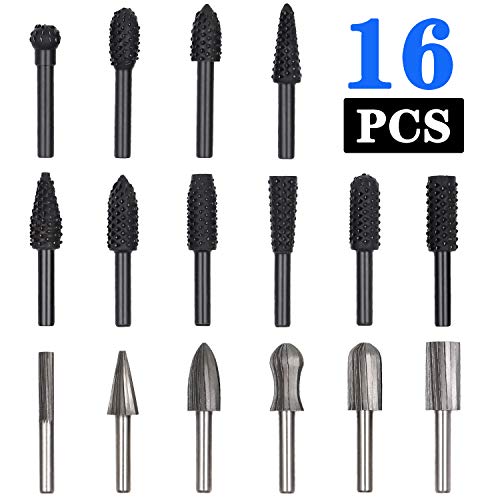 Tanzfrosch 16PCS Router Bits Woodworking File Rasp Chisel Drill Bit Rotary Cutting Burr