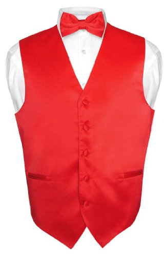 Men's Dress Vest & BowTie Solid RED Color Bow Tie Set for Suit or Tuxedo
