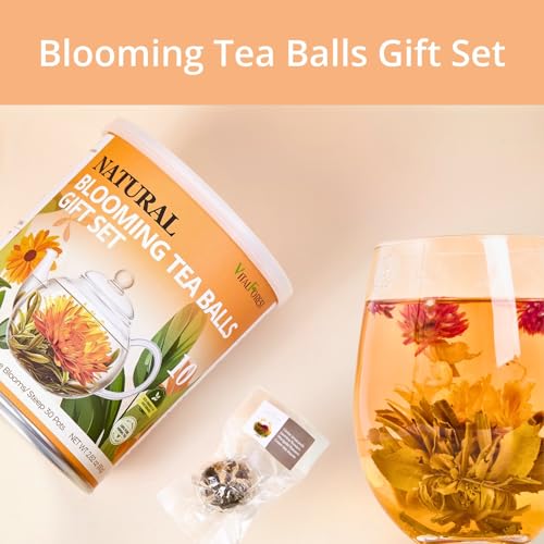 Blooming Tea Gift Set, 10 Unique Varieties Flowering Tea Balls, VitalForest Individual Packing Handmade Blooming Green Tea with Flowers for Anniversary, Valentine, Birthday