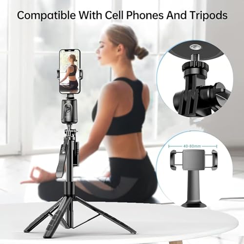 Image of Smart Ai Facial Recognition Phone Tripod, 360 Panoramic Auto Face-Tracking with Gesture Control, Adjustable 2-in-1 Tripod & Selfie Stick for Content Creator (Pink, Smart Gimbal)