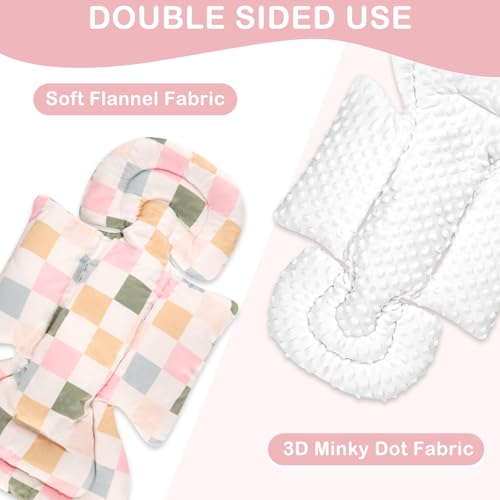 Image of DILIMI Infant Car Seat Insert, Baby Car Seat Head Support with 3 Strap Paddings, Soft Newborn Car Seat Cushion for Stroller, Swing, Bouncers, Colorful Checkered