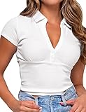 CARPLSU Crop Tops for Women Short Sleeve Shirts for Women Collared Shirts Cropped Sweatshirts for Wo