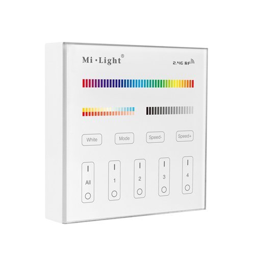 3V 2.4Ghz Wireless RF Wall Mounted 4-Zone Touch Panel RGB+CCT Smart LED Controller, Compatible with Mi-Light RGB/RGBW/RGB+CCT LED Bulbs LED Controllers, 16 Million Colors