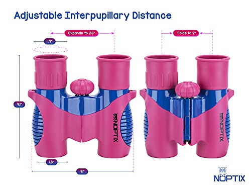 Binoculars for Kids, Girls or Boys Real Kids Binoculars in Vibrant Pink Blue - includes Sticker Book with 40 Bird Species - Kids Toys Small Binoculars, Toddler Binoculars by Noptix - Used condition - Image 4