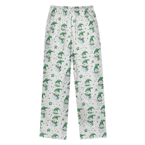 Christmas Pajama Pants Green Snowman Pattern Long Sleep Pants Lounge Bottoms2