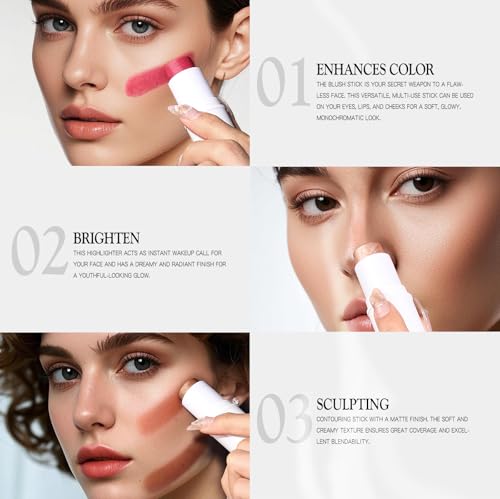 bayfree 3 Pcs Makeup Cream Contour Stick Set, Highlighter, Bronzer & Blush Stick, Langanhaltend, Natürliche Gesichtskonturierung mit Mattem & Dewy Finish, Vielseitiges Trio Für Alle Hauttypen