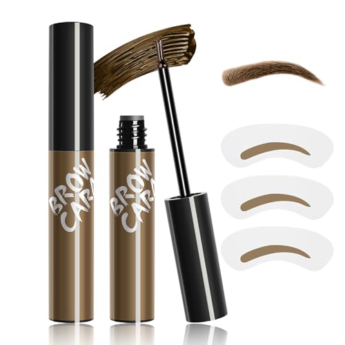 Tattoo Peel Off Eyebrow Gel Tint - Brow Gel With Eyebrow Stencils, Last up 3 Days Waterproof Transfer-proof Eye Brow Tinting Kit For Fuller & Defined Looking Brows (Light Brown)