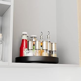 Ovicar Lazy Susan Turntable Organizer - 11 inch Rotating Spice Rack Metal Lazy Susan for Cabinet Pantry Kitchen Countertop Bathroom Refrigerator Table Storage, Black