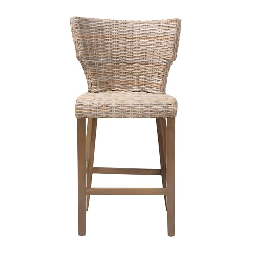 Butaco moderno bohemio Bali & Pari Enver de ratán kubu gris y madera de caoba miniatura 4