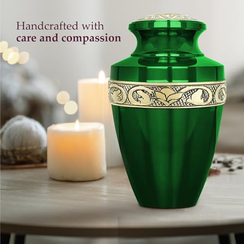 Image of Trupoint Memorials Cremation Urns for Human Ashes, Funeral Memorial Urn for Male and Female, Decorative Burial Grecian Urn Collection for Adult Men & Women - Green and Gold, Adult (200LB)