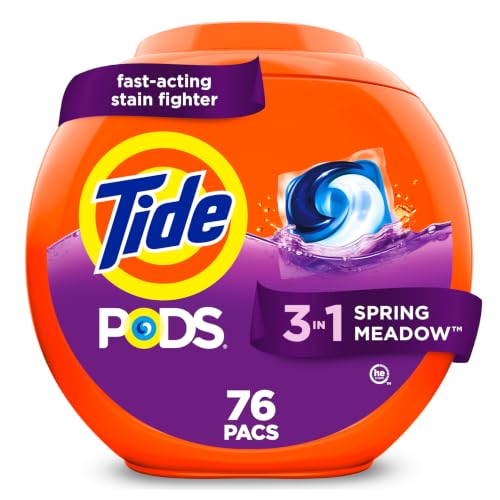 Tide PODS laundry detergent pacs, 3-in-1 Stain Remover, Odor Fighter, Color Protector, 76 Count, HE...