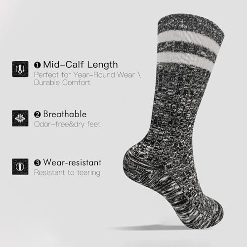 Image of Women's Mid-Crew Socks Black Striped Athletic Casual Cotton Comfort Boot Socks (US 5-9)