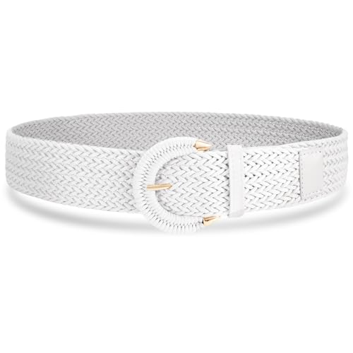 Braided Belt for Women Dress Summer Ladies Woven Wide Boho Belt for Jeans (White)