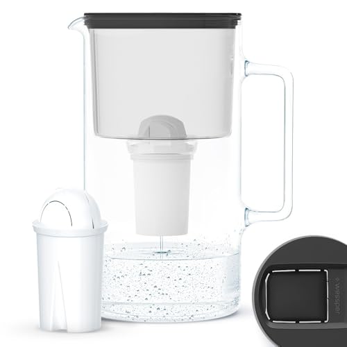 Wessper Wasserfilterkanne Aus Glas 2.5 L Kompatibel Mit Brita Classic-wasserfilterkartuschen | Inklusive 1 Wasserfilter-kartusche, Reduziert Kalk Und Chlor, Schwarz