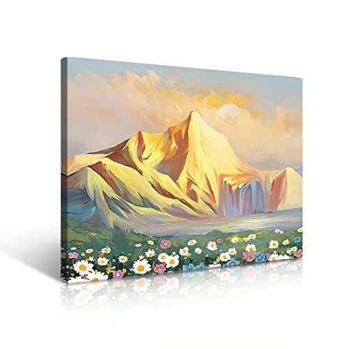 ゴールド額縁　風景画　油絵　山　自然 Amazon.co.jp: モダン風景画油絵 ゴールド アートパネル 山の絵