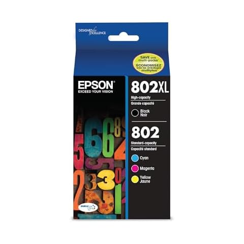 EPSON 802 DURABrite Ultra Ink High Capacity Black & Standard Color Cartridge Combo Pack (T802XL-BCS) Works with WorkForce Pro WF-4720, WF-4730, WF-4734, WF-4740 Cover