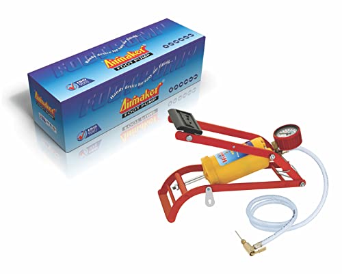 Image of Airmaker AMPB1 Air Foot Pump Nylon Plastic Body Use for Car or Motorbike or Bicycle Tyre Air Filling 150 Psi (Yellow and Red)
