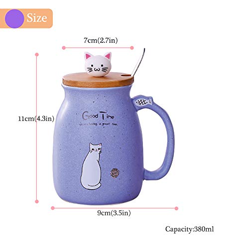 BigNoseDeer Taza de gato Linda Taza de café de cerámica con tapa de gatito 3D Cuchara de acero inoxidable, Novedad Copa de la mañana Leche de té Taza de Navidad 380ML - Imagen 5