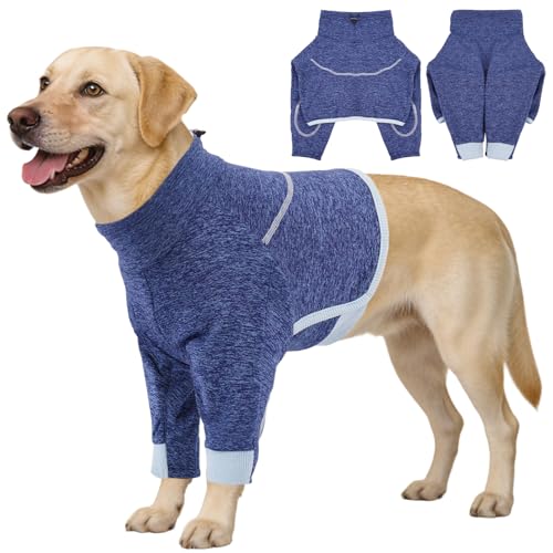 IECOii Anti-Lick Dog Recovery Shirt for Forelegs - Breathable Long Sleeve Protector for Wound Care, Adjustable Heals Shoulder & Elbow Injuries with Leash Hole, E-Cone Alternative - Blue, Siz