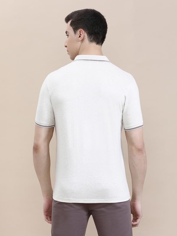 Image of CROCODILE Men Solid Slim Fit Polo T-Shirt | Regular Length | Short Sleeve | Button Placket | Casual Knitted Topwear