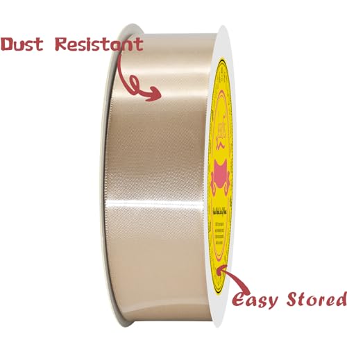 Image of Double Face Tan Satin Ribbon 1-1 /2 inch X 50 Yards Polyester Tan Ribbon for Gift Wrapping Very Suitable for Weddings Party Hair Bow Invitation Decorations and More