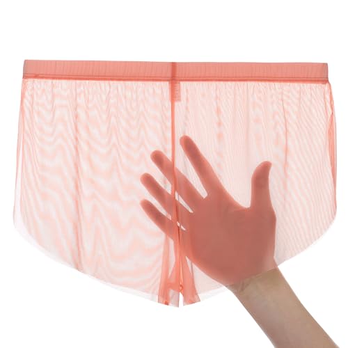 Men’s Sheer Boxer Briefs See Though Micro Mesh Ice Silk Sexy Split Side Bulge Pouch Breathable