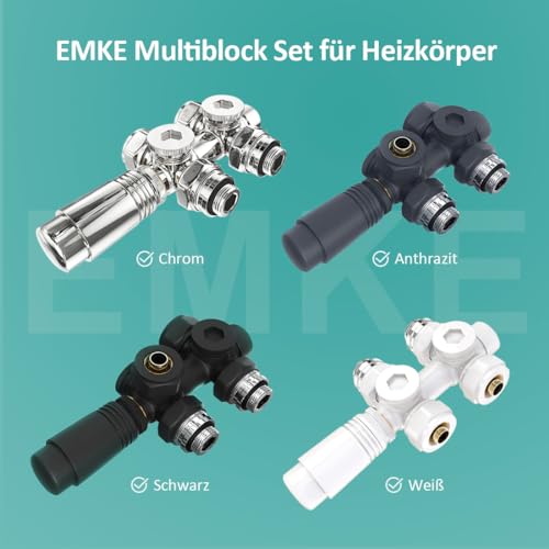 Robinet de radiateur multibloc EMKE blanc finition haute qualité d'angle et droit - 7
