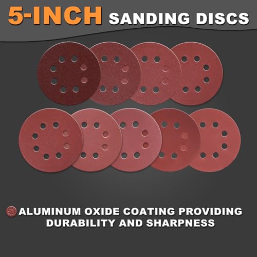 100Pcs 80 Grit Sanding Discs 5 Inch 8 Hole: Woodworking/Metalworking Round Coarse Hook and Loop Sandpaper for Random Orbital Sander