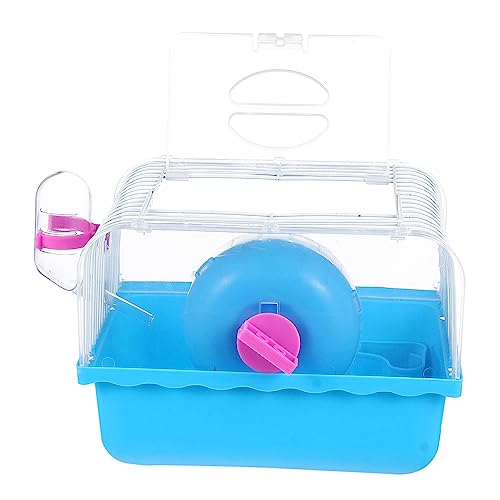 HOMOBABE Jaula para Hámster Portátil con Diseño Multifuncional Casa para Mascotas Pequeñas para Dormir y de Limpiar Color Azul Transparente