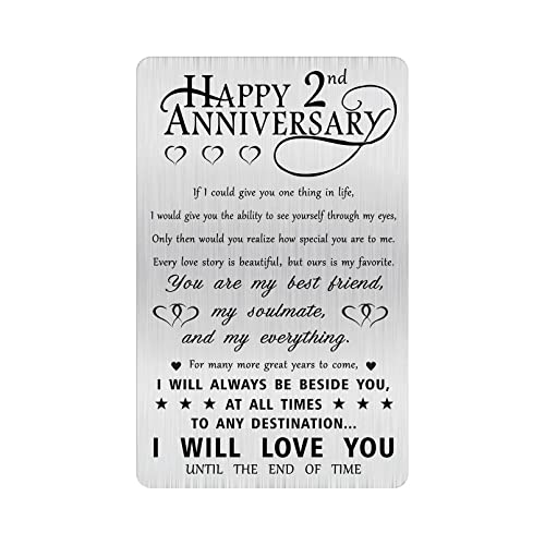Alotozo 2 Year Yr Anniversary Personalized Gifts for Him Husband Her Men, Happy 2nd Wedding Anniversary Engraved Wallet Card Gift for Wife Women Boyfriend