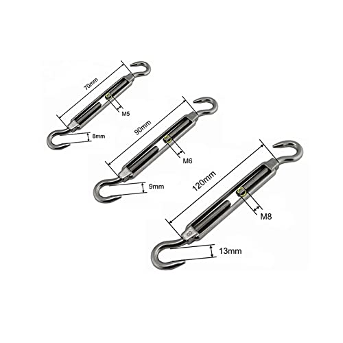 Tensores para cables de acero Gancho de acero inoxidable 304, paquete de 2 piezas M5, M6, M8 estilo europeo miniatura 3