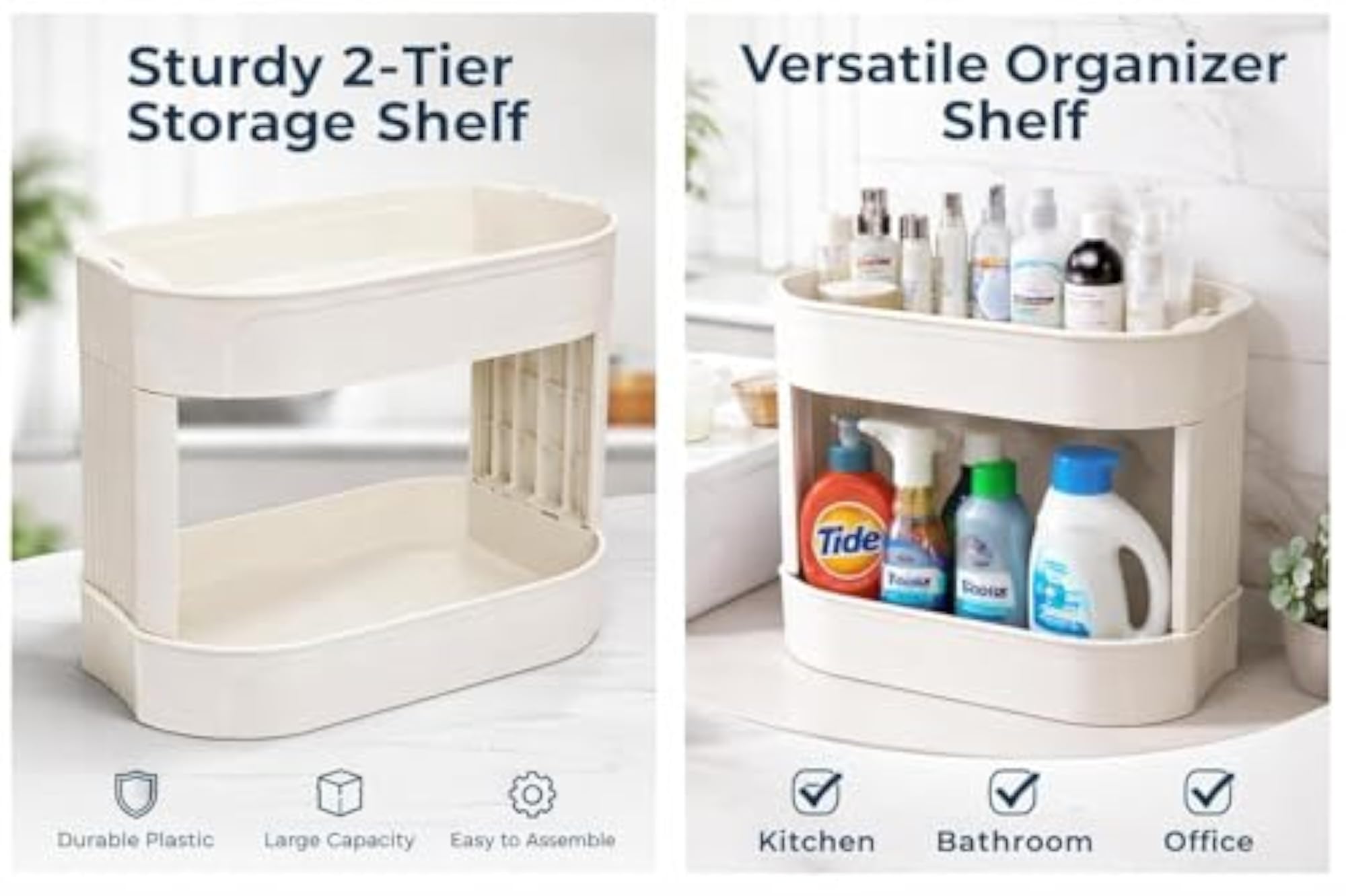 2-Tier Rolling Desk Organizer Cart with Wheels