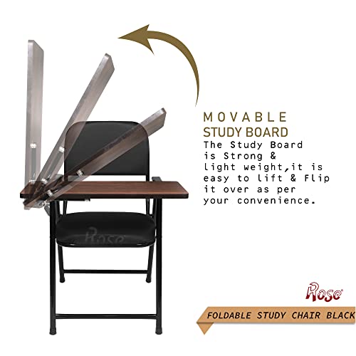 Image of ROSE Folding Chair with Writing Pad | Adjustable Cushion Seat | Work from Home, Study, School & College (Black)