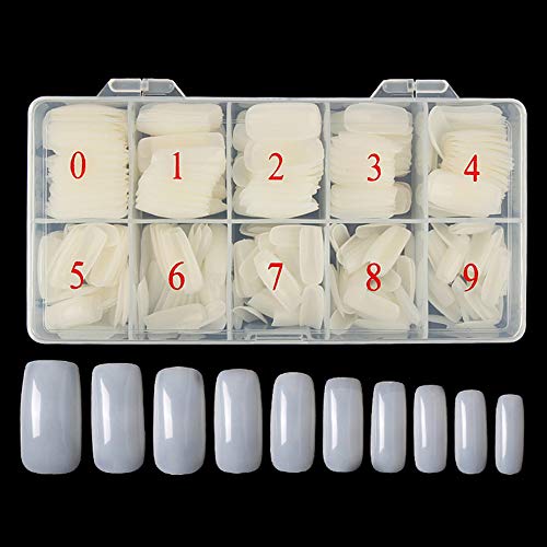 500 Pcs False Acrylic nails Full Cover French Artificial Nails Tip 10 Sizes with Box (natural)