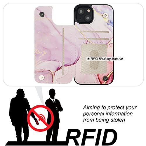 Image of HAOPINSH for iPhone 13 Case Wallet with Card Holder, Pink Marble Pattern Back Flip Folio PU Leather Kickstand Card Slots Case for Women Girls, Double Magnetic Clasp Shockproof Cover 6.1 inch