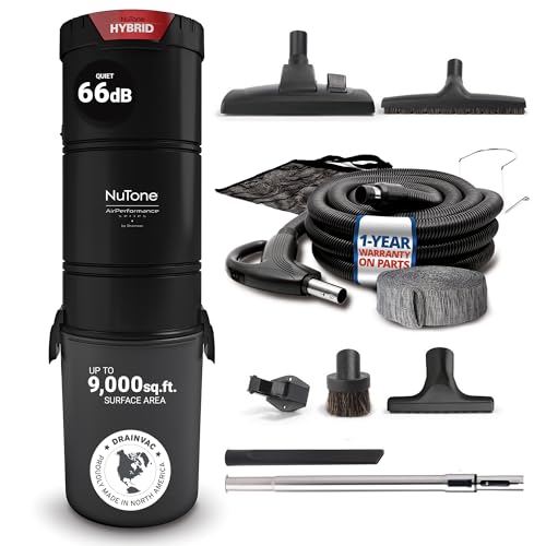 Drainvac Broan-nutone 700 Air watts Central Vacuum System and Deluxe Multi-Surface Tool Set for Cleaning Floors, Anti-Vibration, Powerful Suction