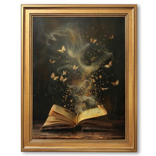 Gold Framed Magical Book Butterflies Wall Art Vintage Moody Victorian