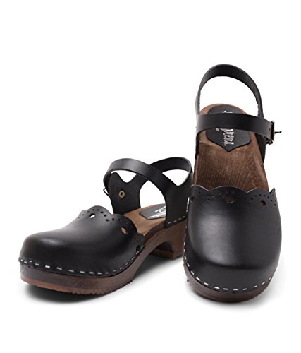 Sandgrens Swedish Wooden Low Heel Clog Sandals For Women, Us 9-9.5 | Milan Black Veg Dk, Eu 40 #TOP1