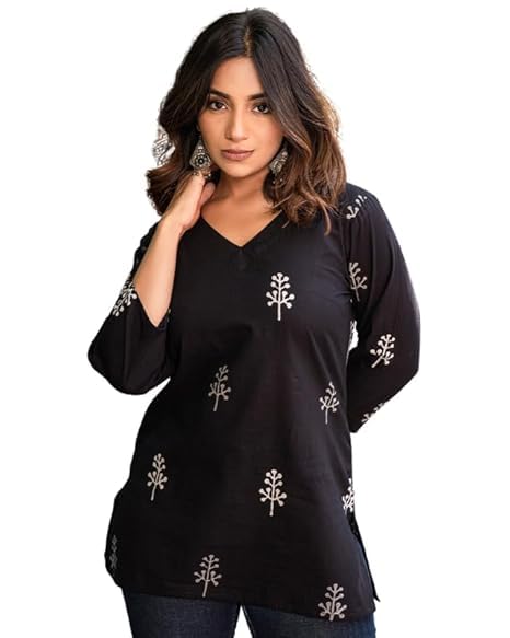Kashis CreationsFloral Print Rayon Kurta for Women | Regular Fit Top | Stylish Top for Girls | Top for Office | Kurti for Women | Black | 1083-picture-32