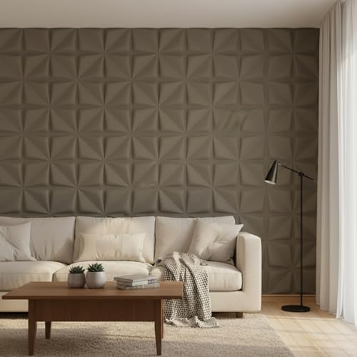Image of Kayra Decor Wall Panels for Bedroom PVC Bloom Design, Mega Graige Color 19.7 inch x 19.7 inch (Pack of 18) - Covers 48.51 Sq. Ft.
