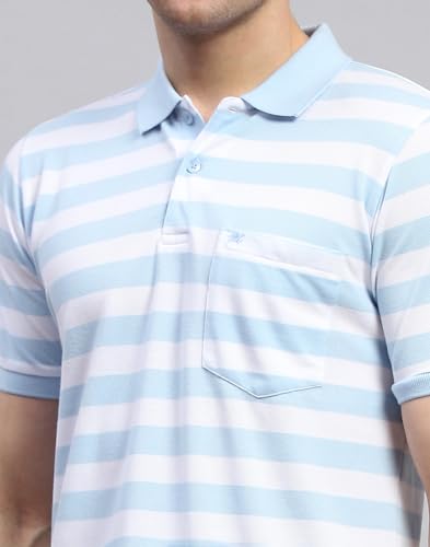 Image of Monte Carlo Mens Striped Polo Collar Half Sleeve Cotton Blend Casual T-Shirt (224064107)