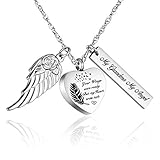 Heart Urn Necklace for Ashes with Bar Pendant- My Grandma My Angel, Cremation Urn Necklaces for Ashes -Your Wings were Ready My Heart was Not, Memorial Keepsake Cremation Urn