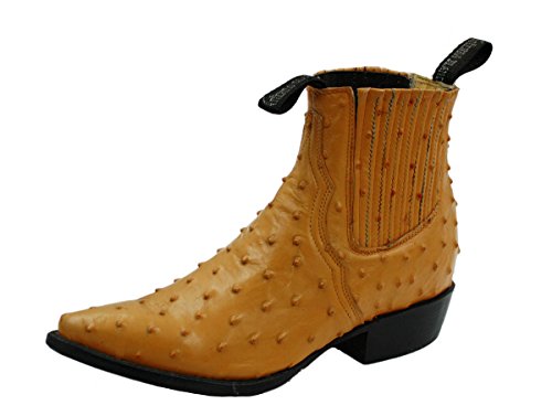 Men Genuine Ostrich Print Short Ankle Western j Toe Boots2