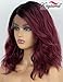 K'ryssma 99j Lace Front Wig Ombre L Part Short Bob Synthteic Wig with Deep Side Parting Burgundy Wigs for Women Wavy Ombre Wig with dark Roots