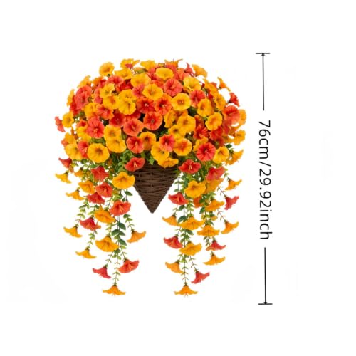 30" Large Artificial Cascading Petunia Fall Basket Wreath for Front Door (Orange) - image 7