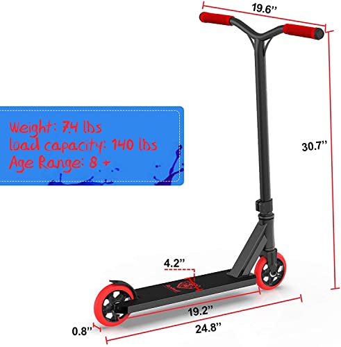 Vokul Complete Pro Scooter For Kids Boys Girls Teens Up 6 Years - Freestyle Tricks Pro Stunt Scooter - High Performance Gift For Skatepark Street Tricks (V2-Red Black) #TOP5
